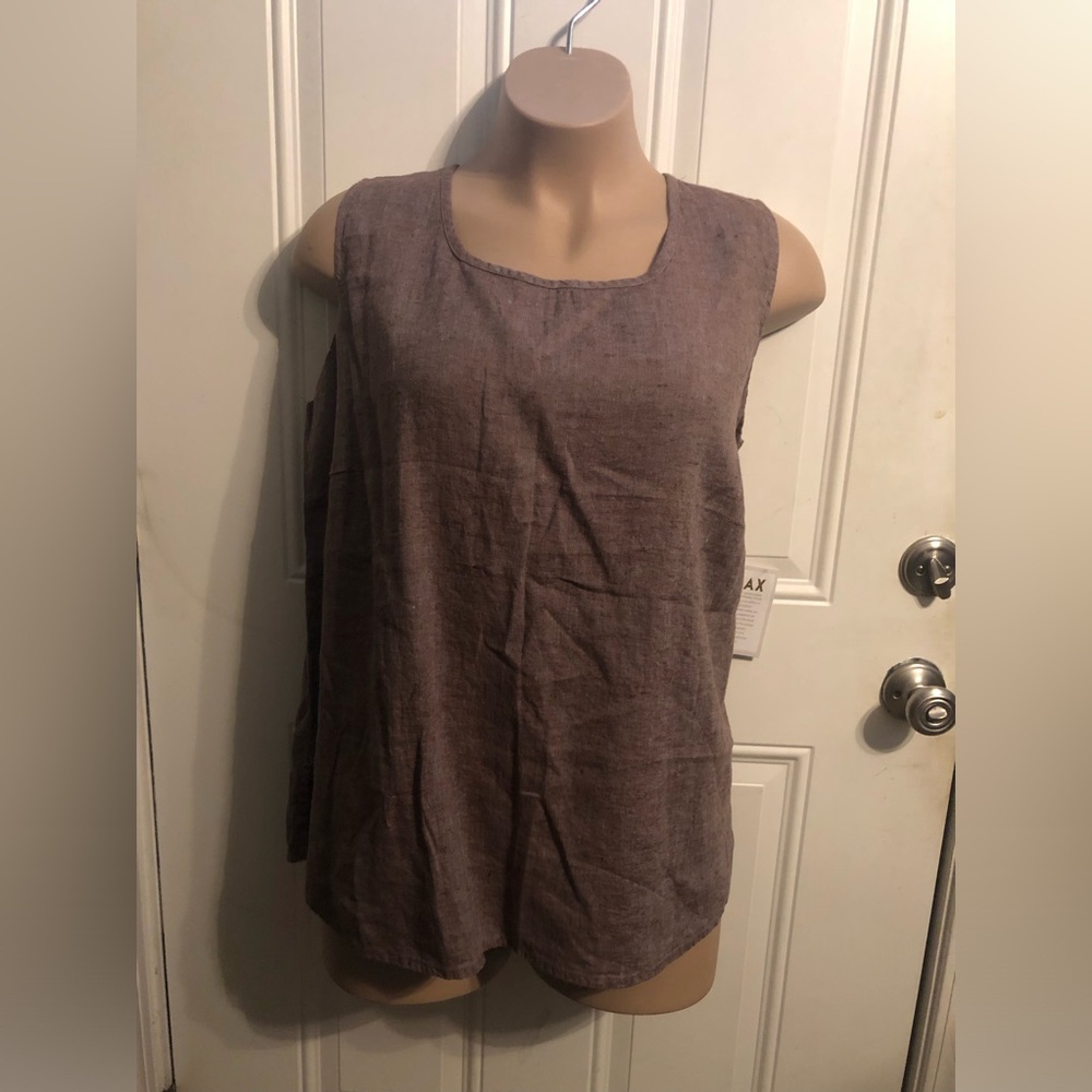 FLAX Linen Vintage Woman’s 3G Antique Brown Scoop Neck Tank Top